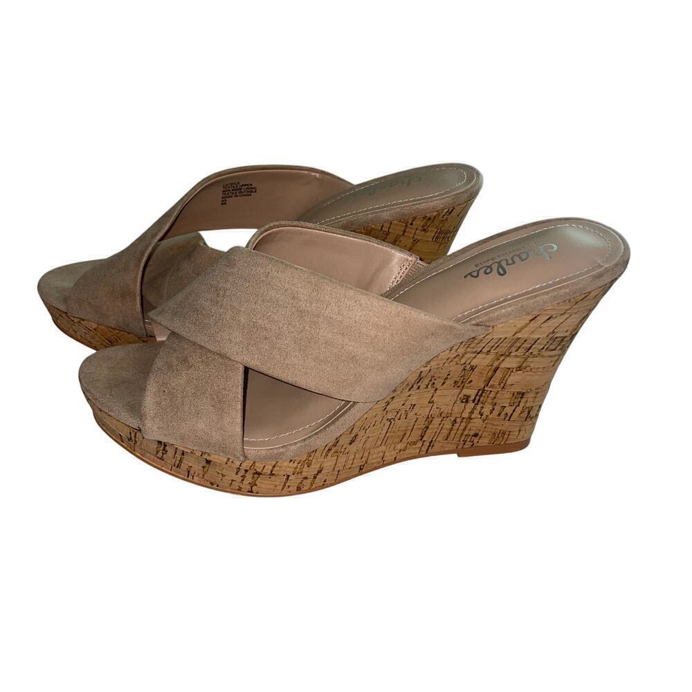 Charles David Latrice Tan Suede Strappy Wedge Sandals Size 9